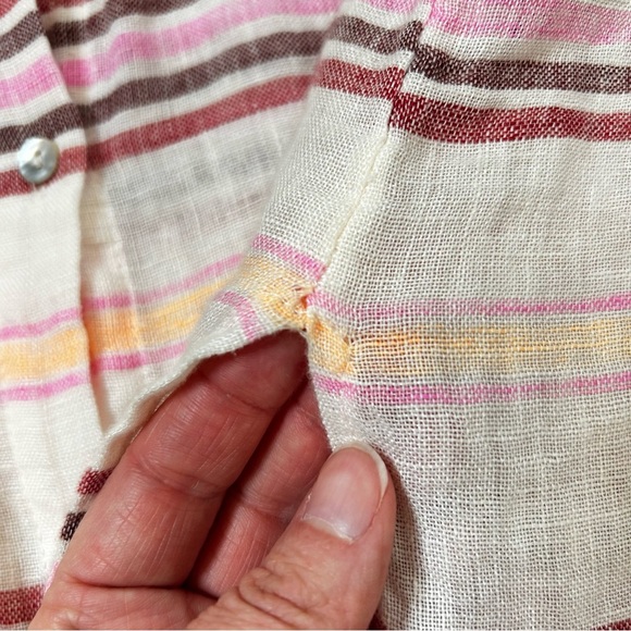 St Tropez West Linen Button-Up Tunic Blouse Top Roll Tab Sleeves XL Resortwear - Picture 14 of 15